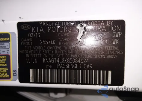 2016 Kia Optima Lx from USA, damaged, VIN KNAGT4L3XG5084924